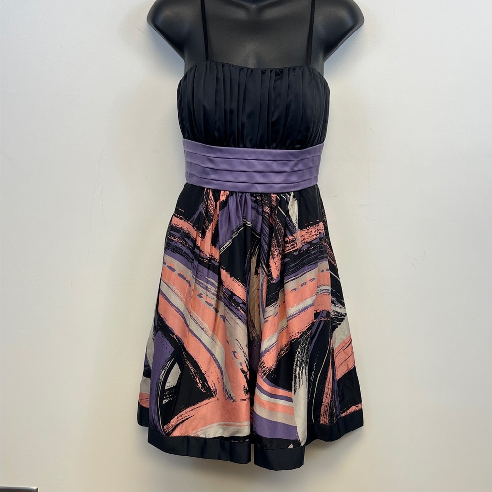 BCBG Paris Black Pink Purple Y2K Short Formal Dress Dress Pleated Bust Size 2